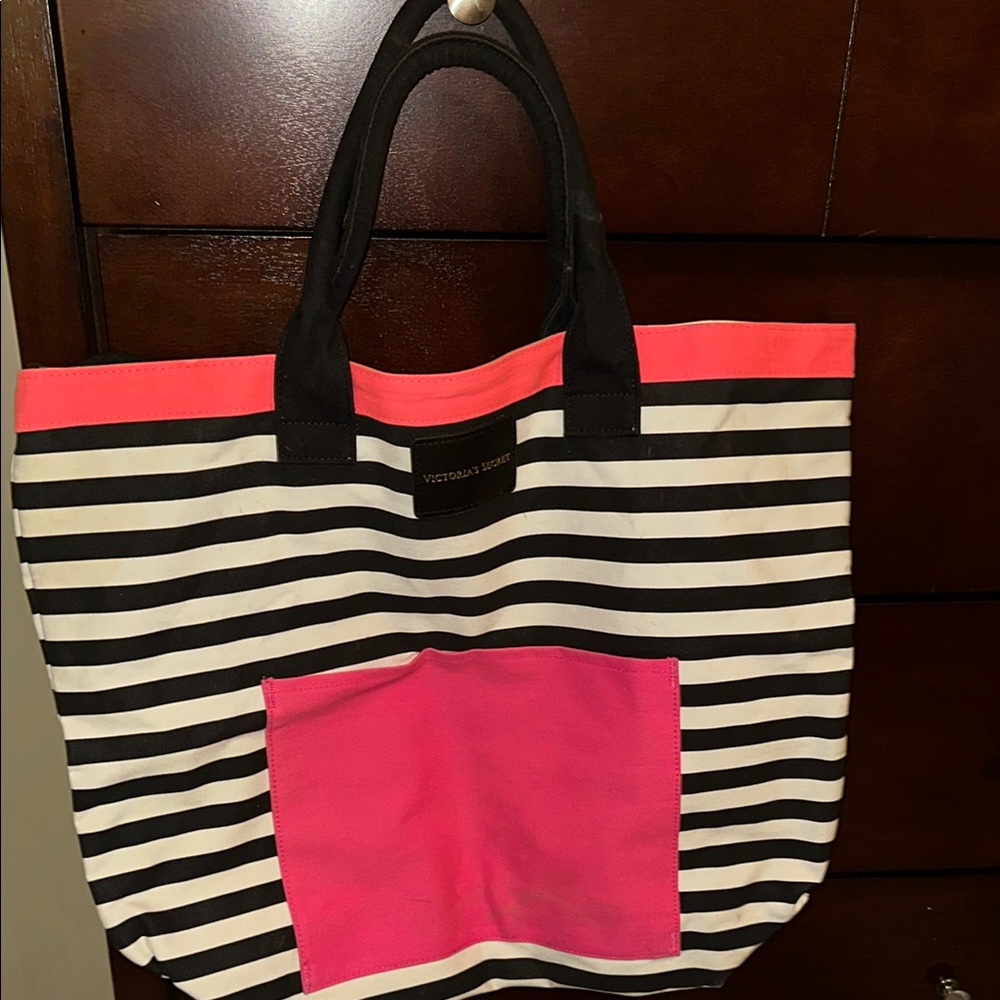 Victoria's Secret Black and White Striped Tote Bag